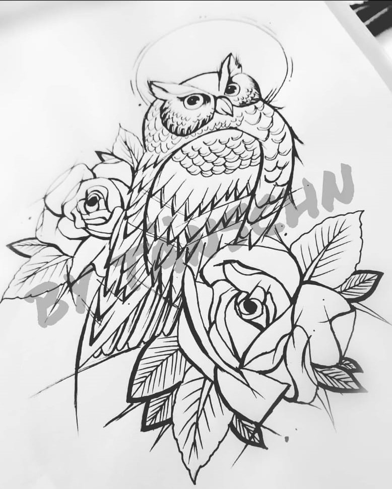 Sketch-Art Eule Tattoo-Vorlage